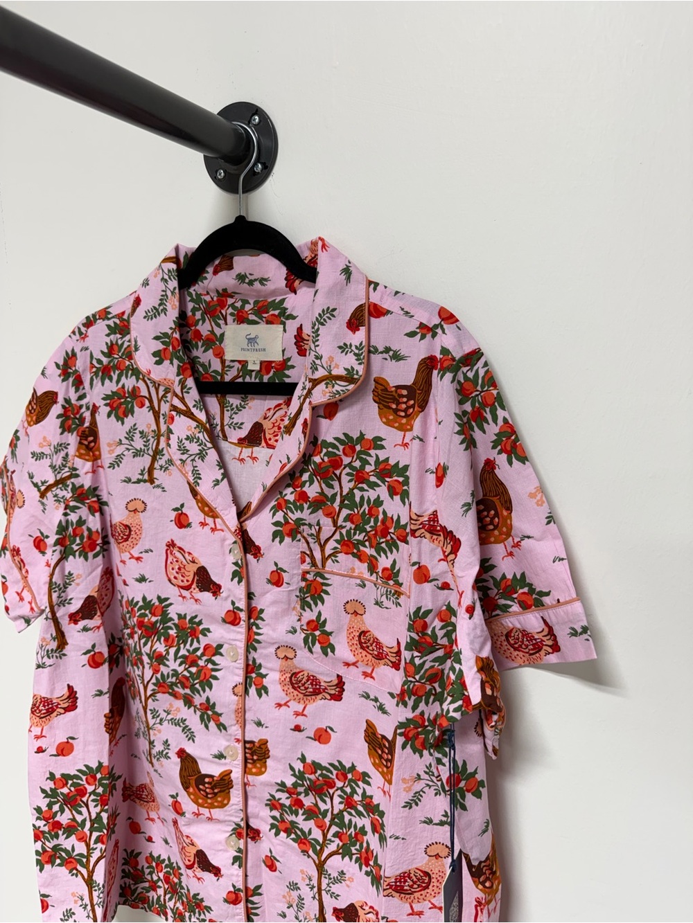 Printfresh Pink Chicken Hen Pajama Set Shorts PJ Size L NWT
